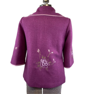 Wool Blend Cropped Jacket Embroidered Purple Fairy Whimsy Cottagecore Large Cute
